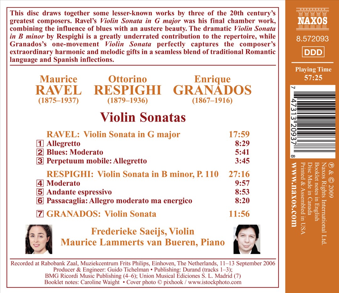 Ravel, Respighi, Granados: Violin Sonatas cover art