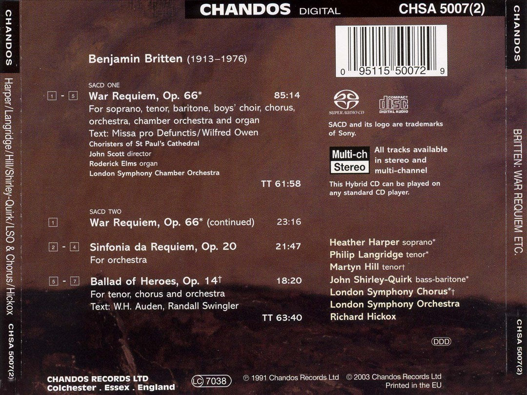 Britten: War Requiem; Sinfonia da Requiem; Ballad of Heroes cover art