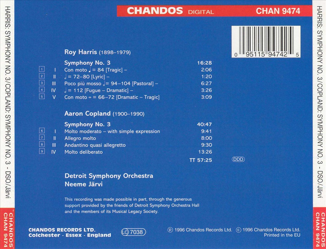 Copland: Symphony No. 3; Harris: Symphony No. 3 cover art