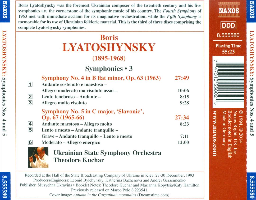 Boris Lyatoshynsky: Symphonies Nos. 4 & 5 "Slavonic" cover art