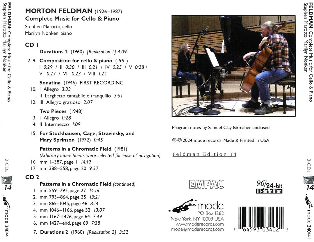 Morton Feldman: Complete Music for Cello & Piano cover art