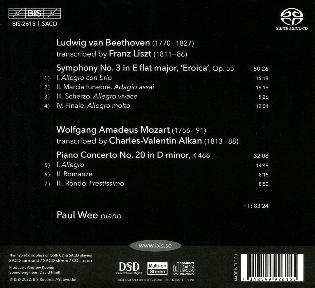 Beethoven-Liszt: Symphony No. 3 'Eroica'; Mozart-Alkan: Piano Concerto No. 20 in D minor cover art