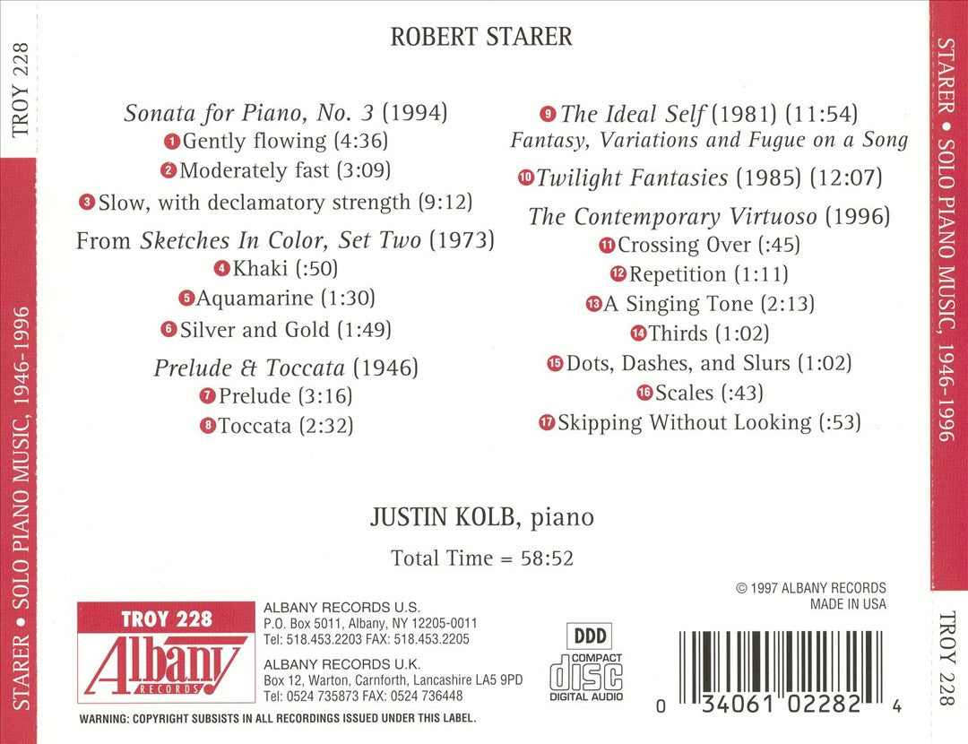 Robert Starer: Solo Piano Music, 1946-1996 cover art