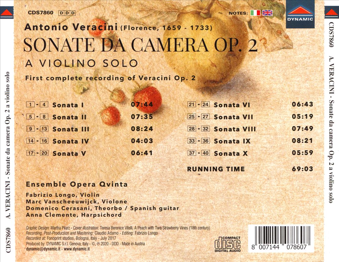 Antonio Veracini: Sonate da Camera Op. 2 a Violino Solo cover art