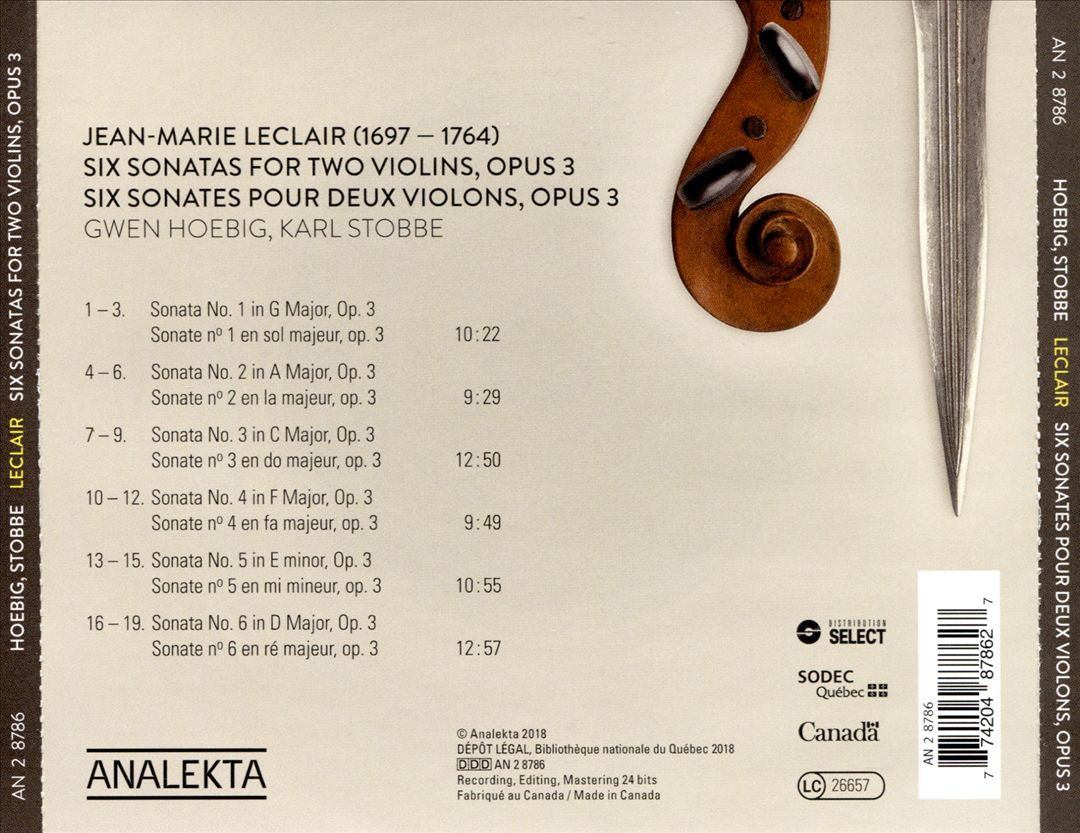 Jean-Marie Leclair: Six Sonatas for Two Violins cover art