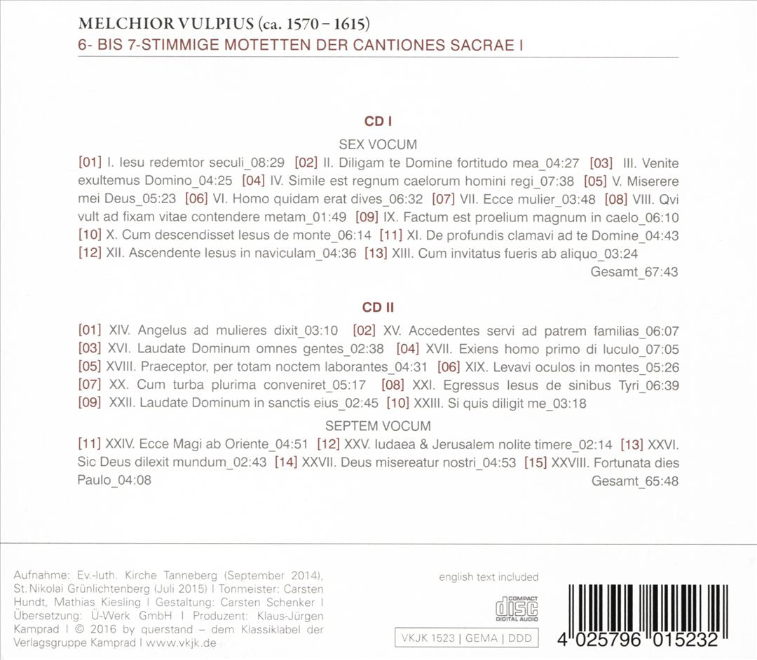 Melchior Vulpius: 6- Bis 7-Stimmige Motetten der Canationes Sacrae I cover art