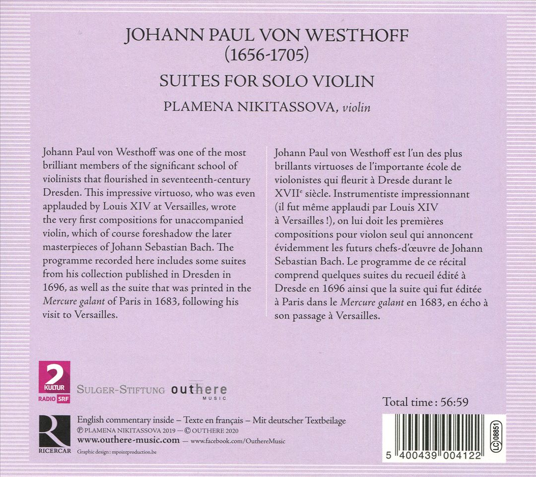 Johann Paul von Westhoff: Suites for Solo Violin cover art