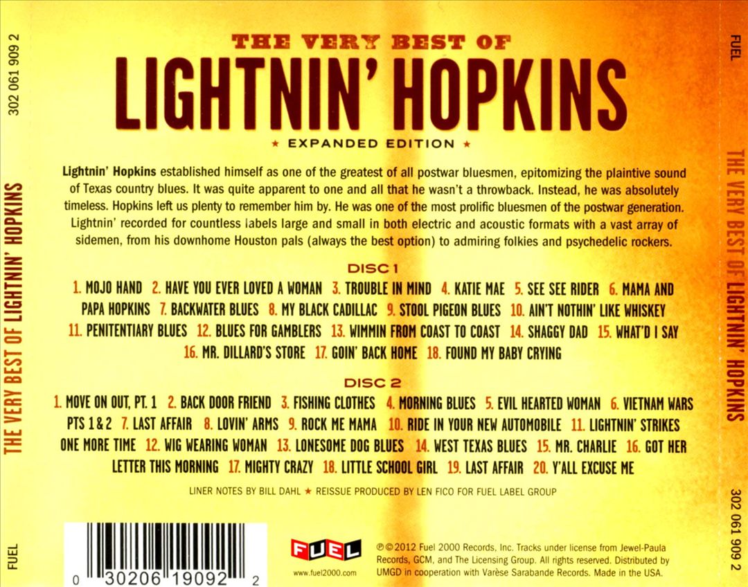 The Very Best Of Lightnin Hopkins [Expanded Edition] cover art