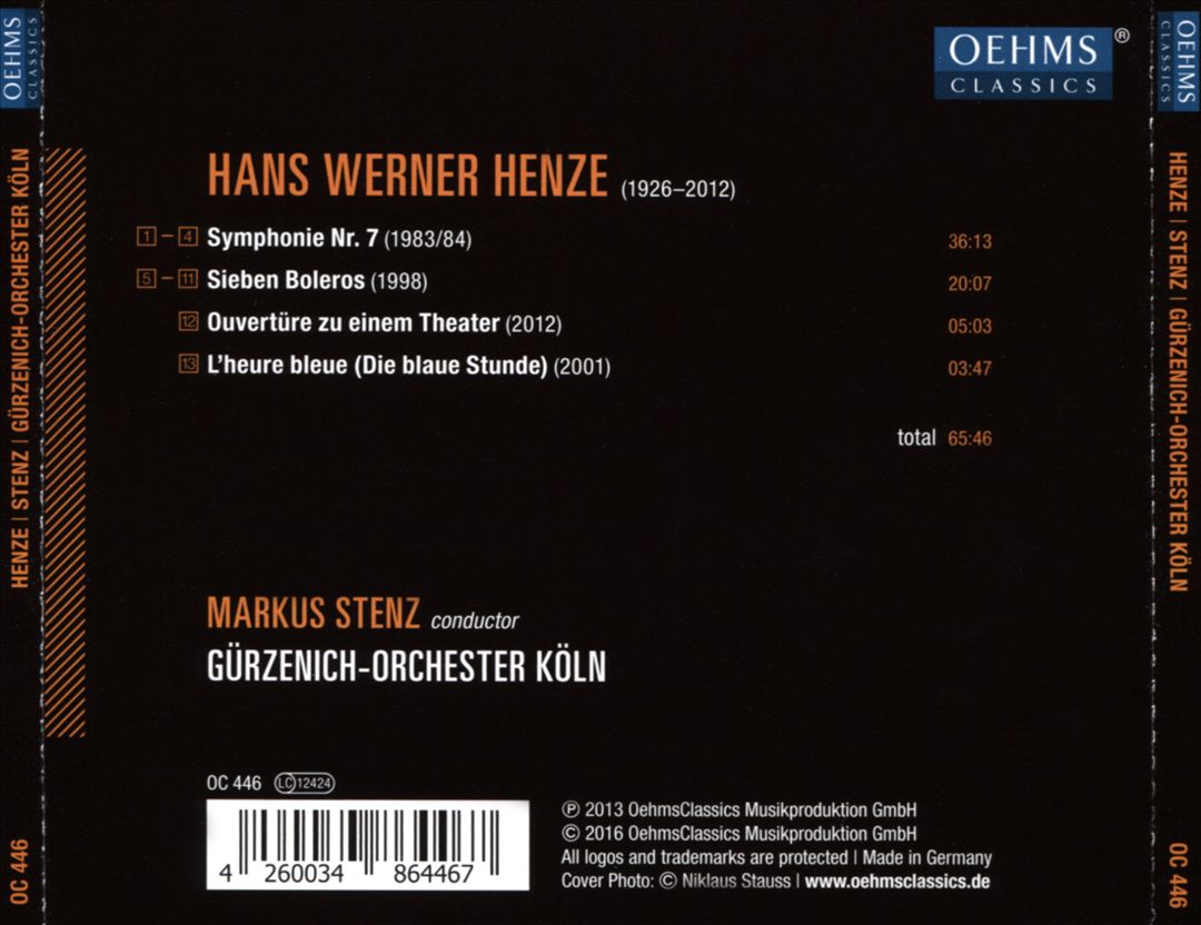Hans Werner Henze: Symphonie No. 7; Sieben Boleros; L'Heure Bleue cover art