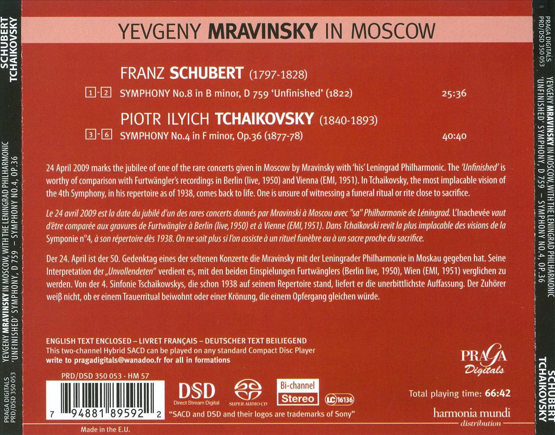 Yevgeny Mravinsky in Moscow: Schubert - "Unfinished" Symphony, D 759; Tchaikovsky - Symphony No. 4, Op. 36 cover art