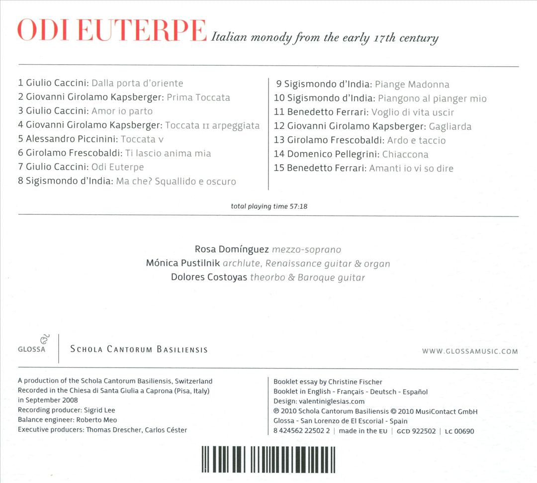 Odi Euterpe: Italian monody from the early 17th century cover art