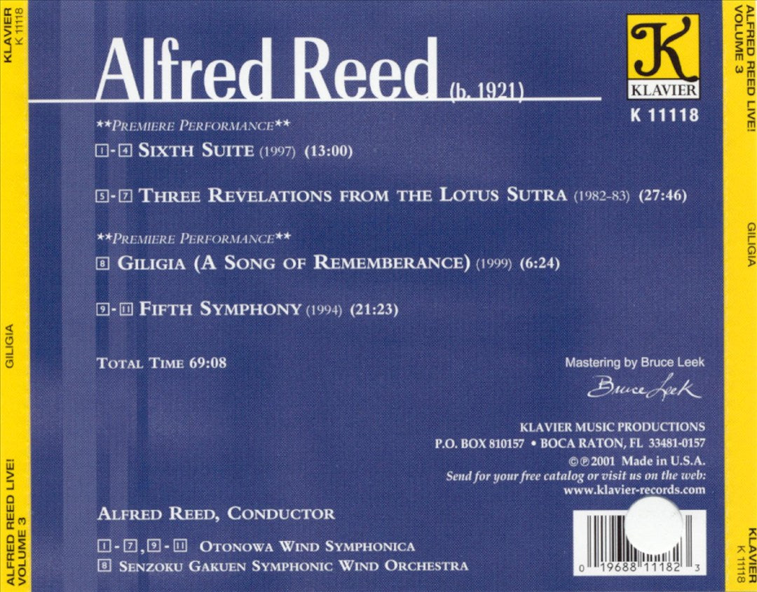 Alfred Reed Live!, Vol. 3: Giligia cover art