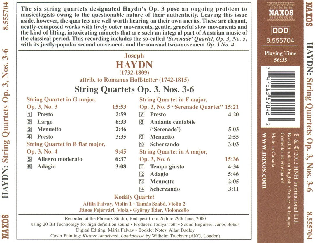 Haydn: String Quartet, Op. 3, Nos 3-6 cover art