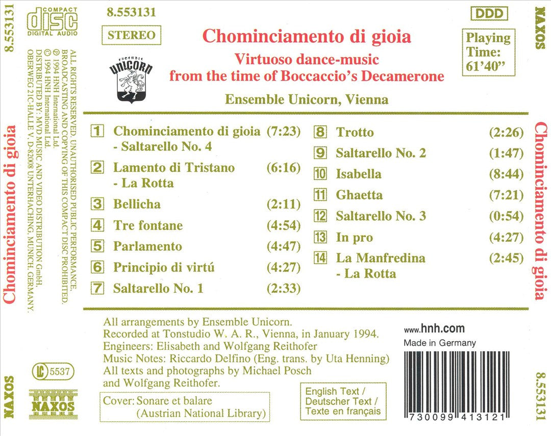 Chominciamento di gioia: Virtuoso dance-music from the time of Boccaccio's Decamerone cover art