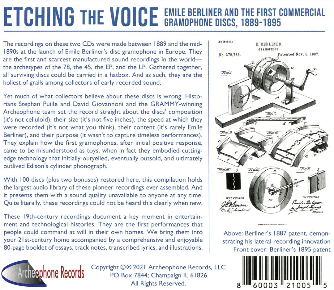 Etching the Voice: Emile Berliner and the First Commercial Gramophone Discs, 1889-1895 cover art
