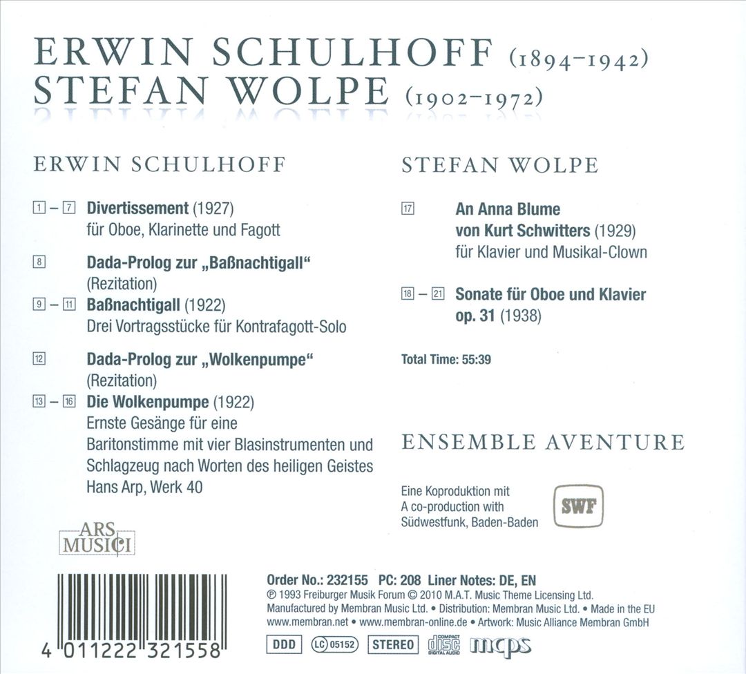 Ensemble Aventure plays Schulhoff & Wolpe cover art
