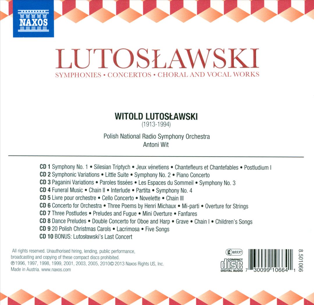 Lutoslawski: Symphonies; Concertos; Choral and Vocal Works cover art