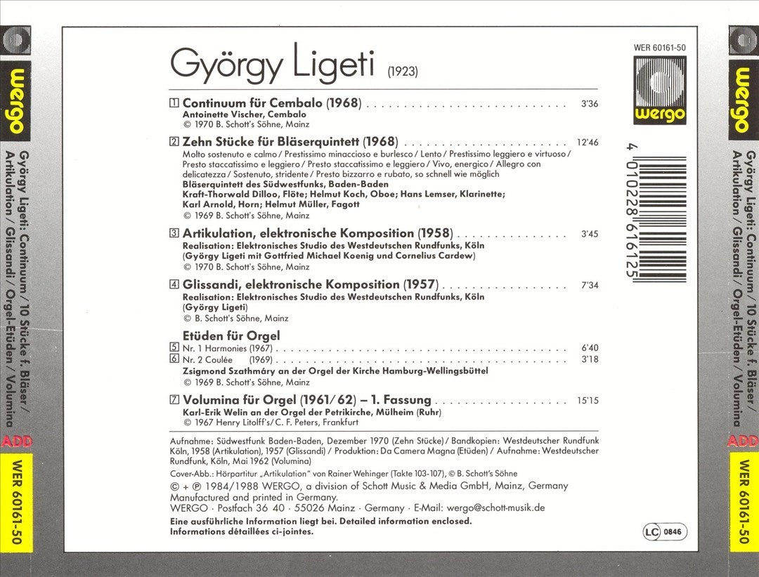 György Ligeti: Continum; Zehn Stück für Bläserquintet; Artikulation cover art