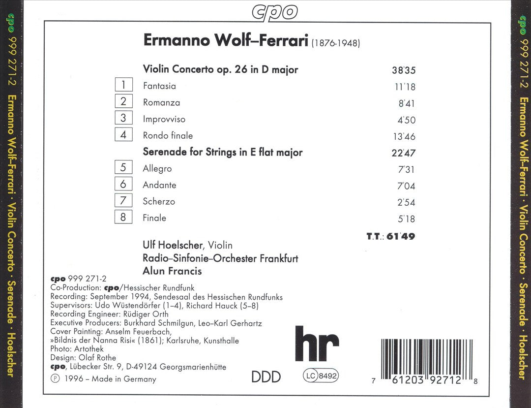 Ermanno Wolf-Ferrari: Violin Concerto, Op. 26; Serenade for Strings cover art