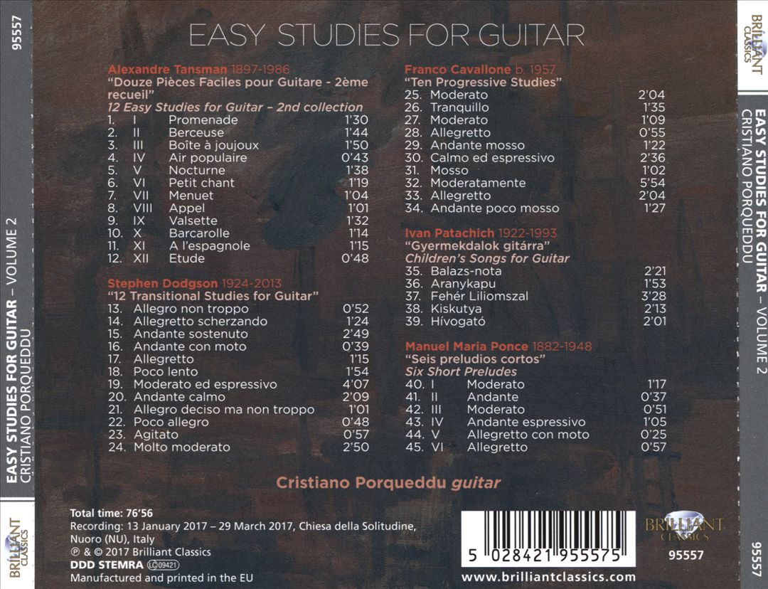 Easy Studies for Guitar, Vol. 2: Cavallone, Dodgson, Patachich, Ponce, Tansman cover art