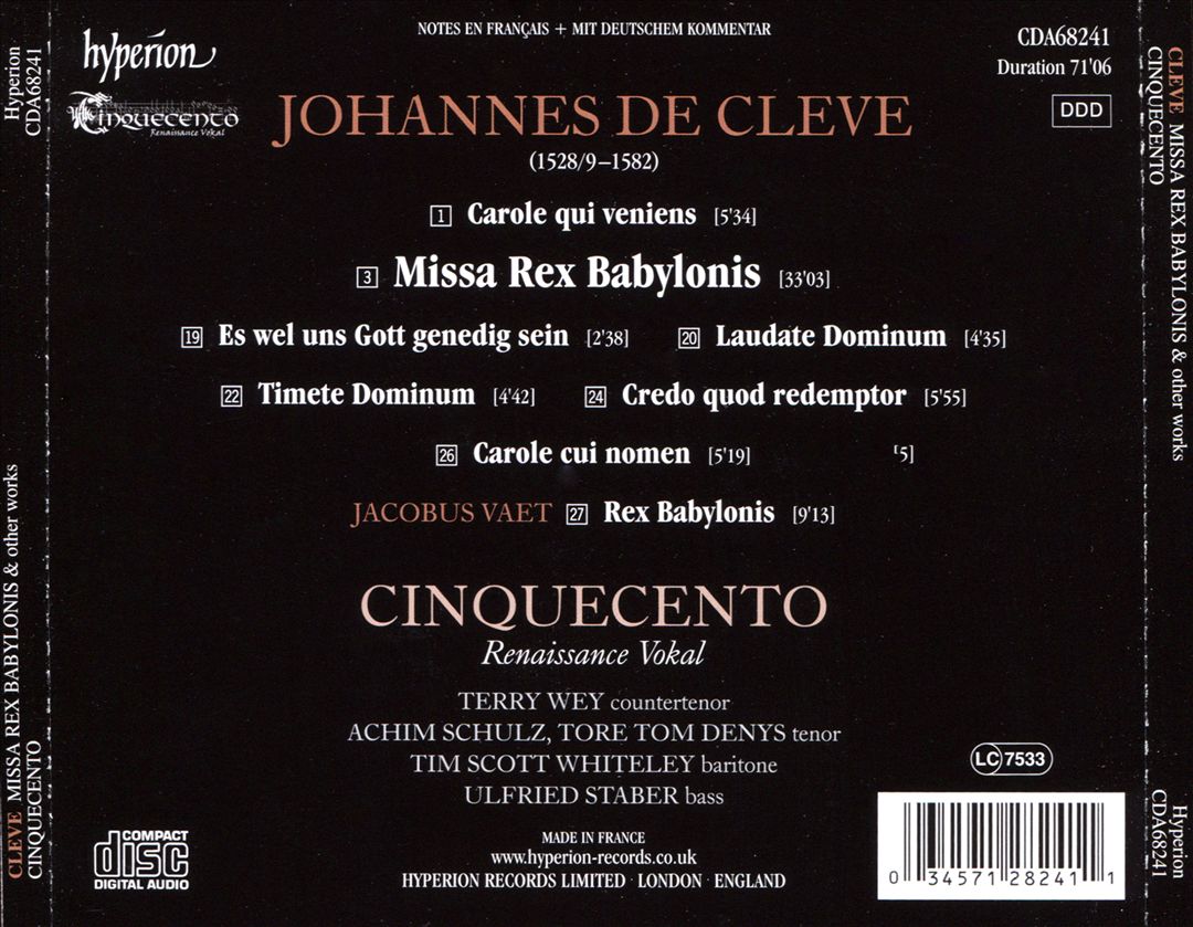 Johannes de Cleve: Missa Rex Babylonis cover art