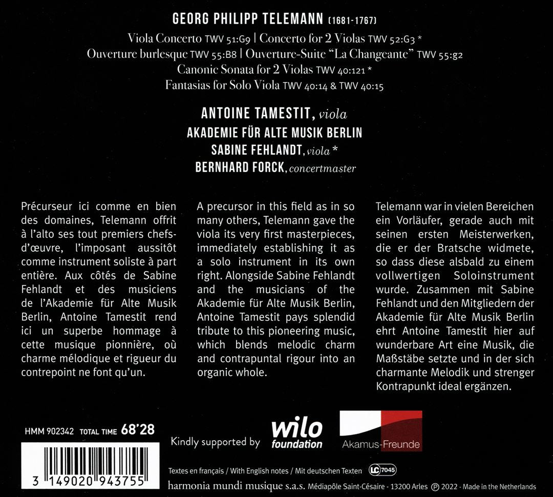 Georg Philipp Telemann: Viola Concertos; Overtures; Fantasias cover art