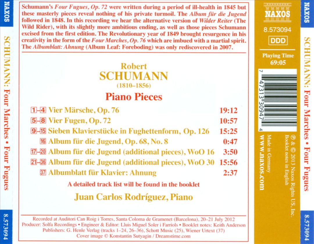 Schumann: 4 Marches; 4 Fugues; 7 Piano Pieces in Fughetta Form; Album for the Young cover art