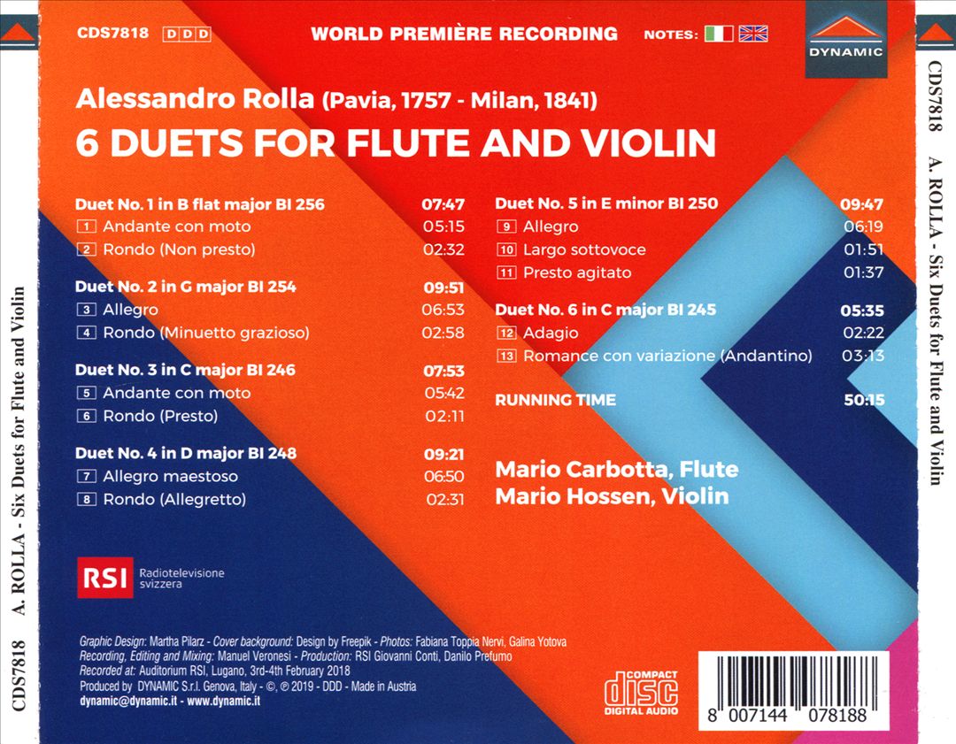 Alessandro Rolla: 6 Duets for Flute and Violin cover art