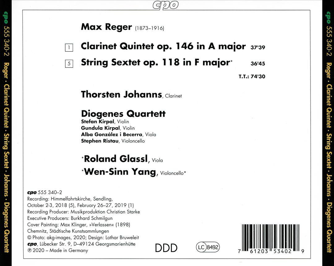 Max Reger: Clarinet Quintet, Op. 146; String Sextet, Op. 118 cover art
