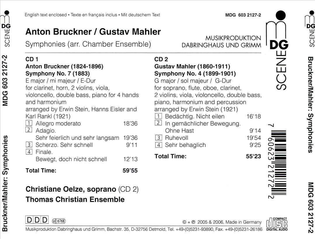 Anton Bruckner: Symphony No. 7; Gustav Mahler: Symphony No. 4 cover art