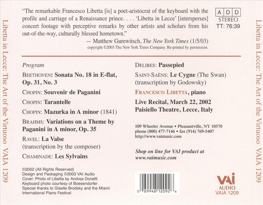 Libetta in Lecce: The Art of the Virtuoso cover art