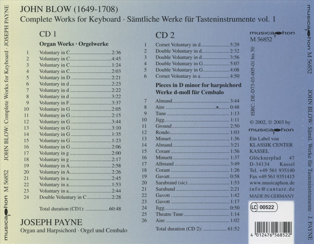 John Blow: Complete Works for Keyboard, Vol. 1 cover art