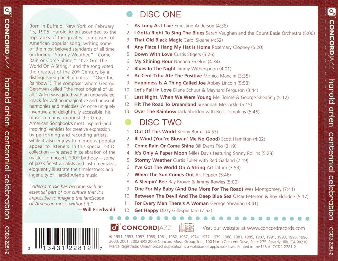 Harold Arlen Centennial Celebration cover art