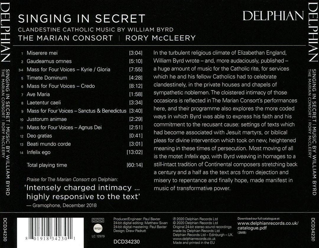 Singing in Secret: Clandestine Catholic Music by William Byrd cover art