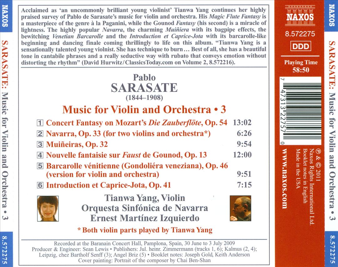 Pablo Sarasate: Music for Violin & Orchestra, Vol. 3 cover art