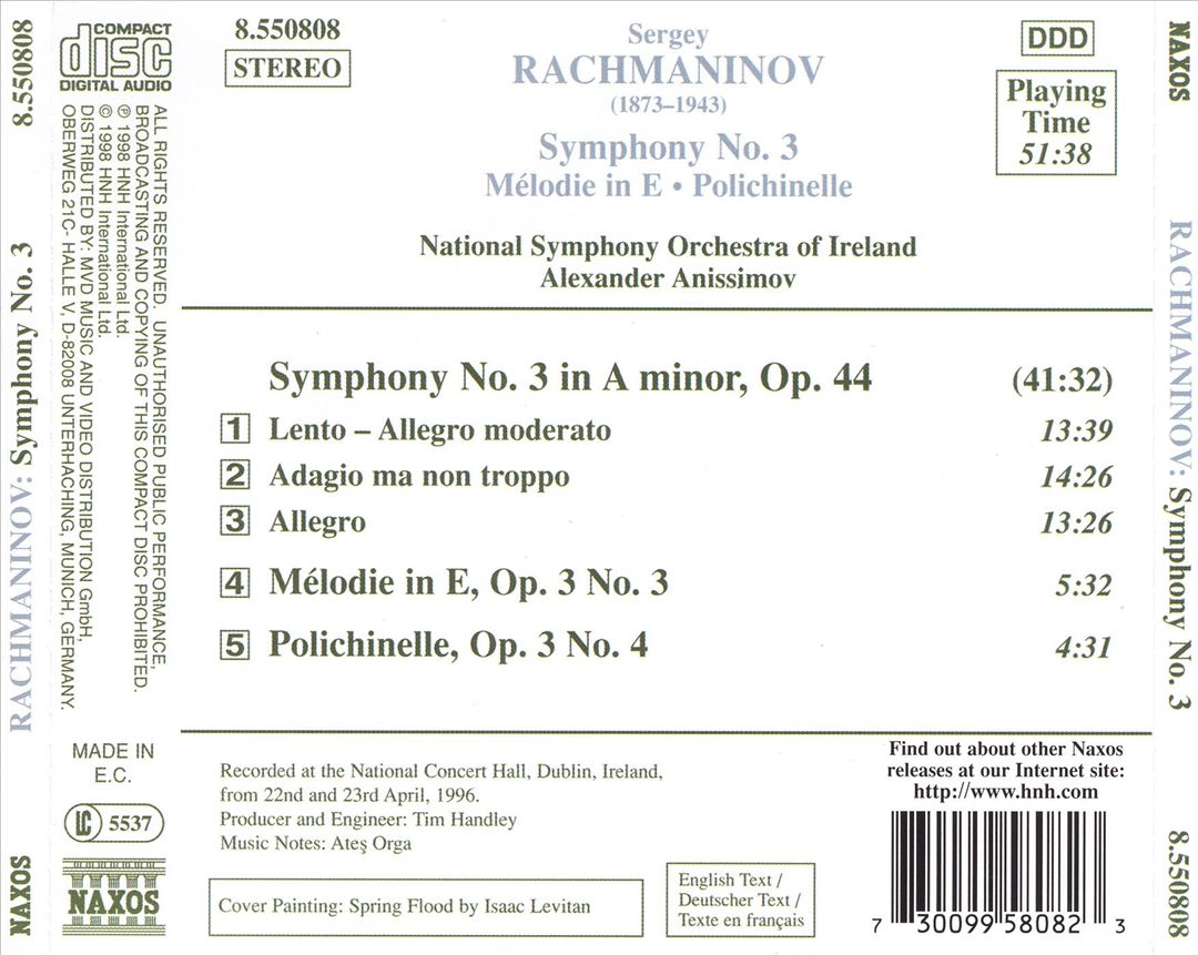 Sergey Rachmaninov: Symphony No. 3; Mélodie in E; Polichinelle cover art