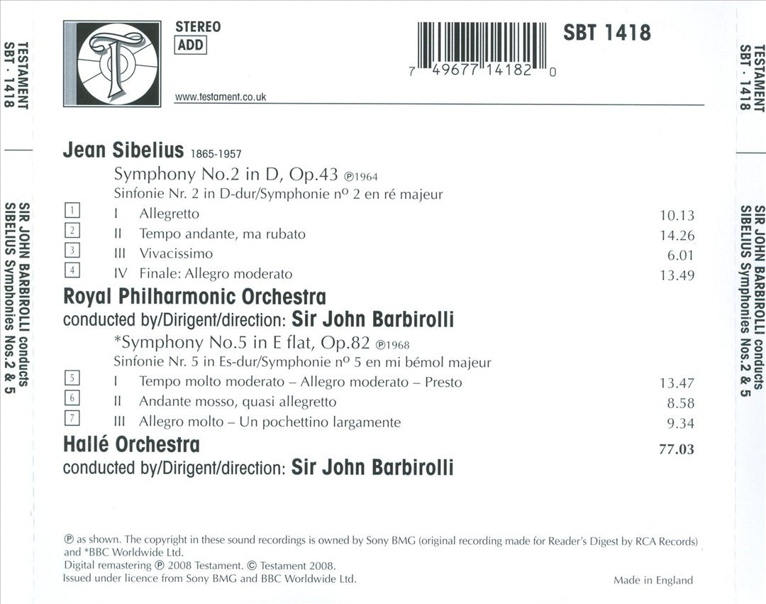Sibelius: Symphonies Nos. 2 & 5 cover art