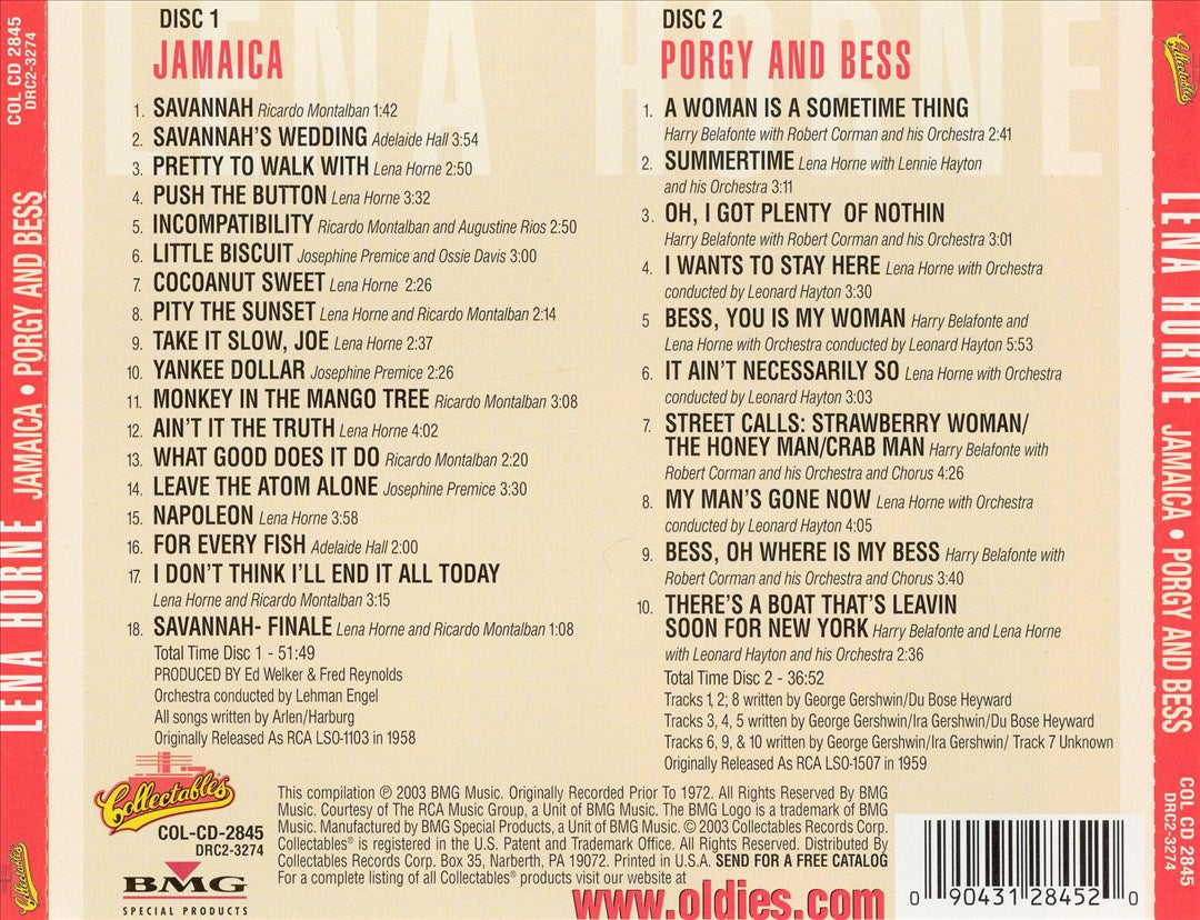 Arlen: Jamaica; Gershwin: Porgy and Bess cover art