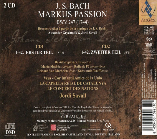 J.S. Bach: Markus Passion BWV 247 (1744) cover art