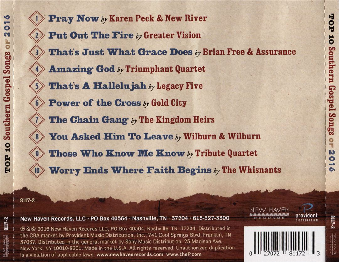 Singing News Top 10 Southern Gospel Songs of 2016 cover art