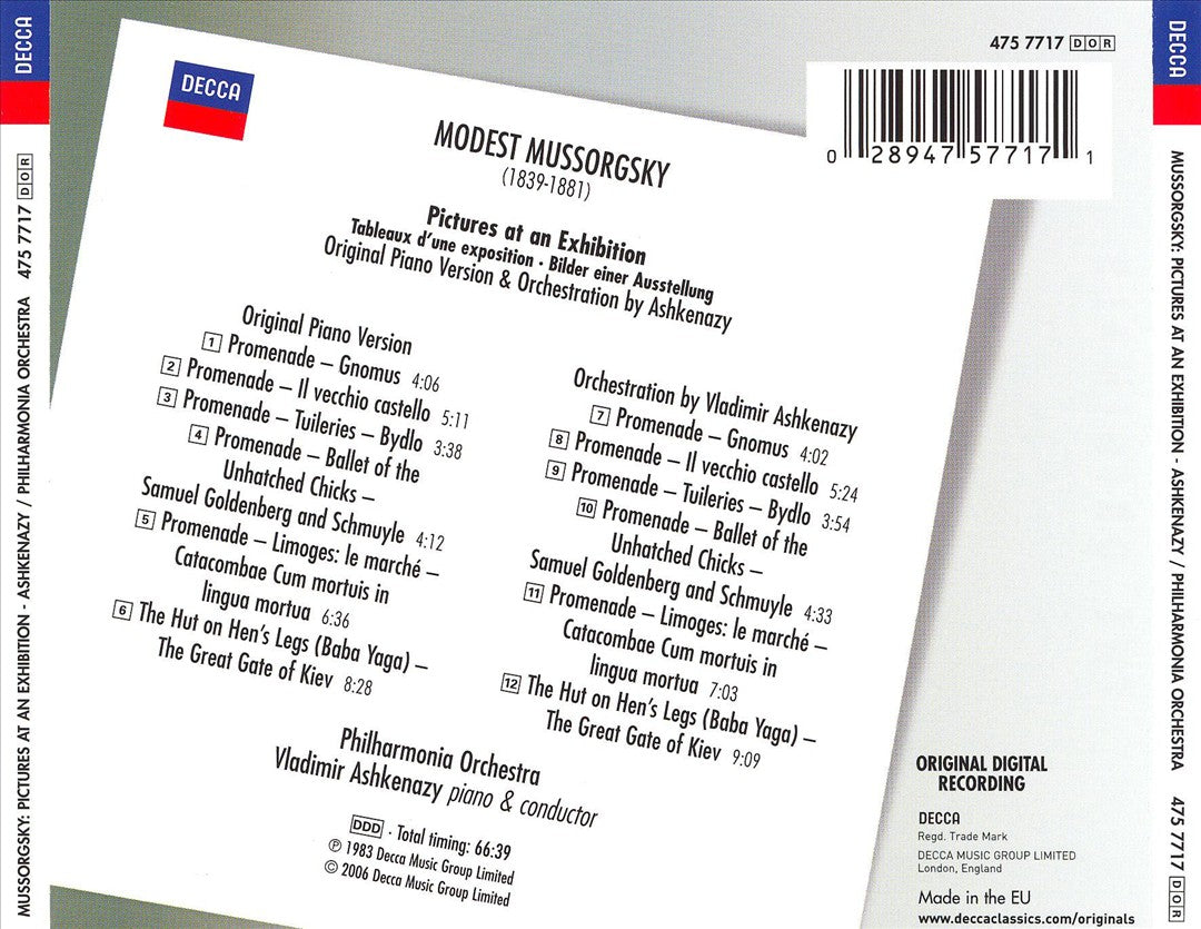 Mussorgsky: Pictures at an Exhibition (Original Piano Version & Orchestral Version: Ashkenazy) cover art