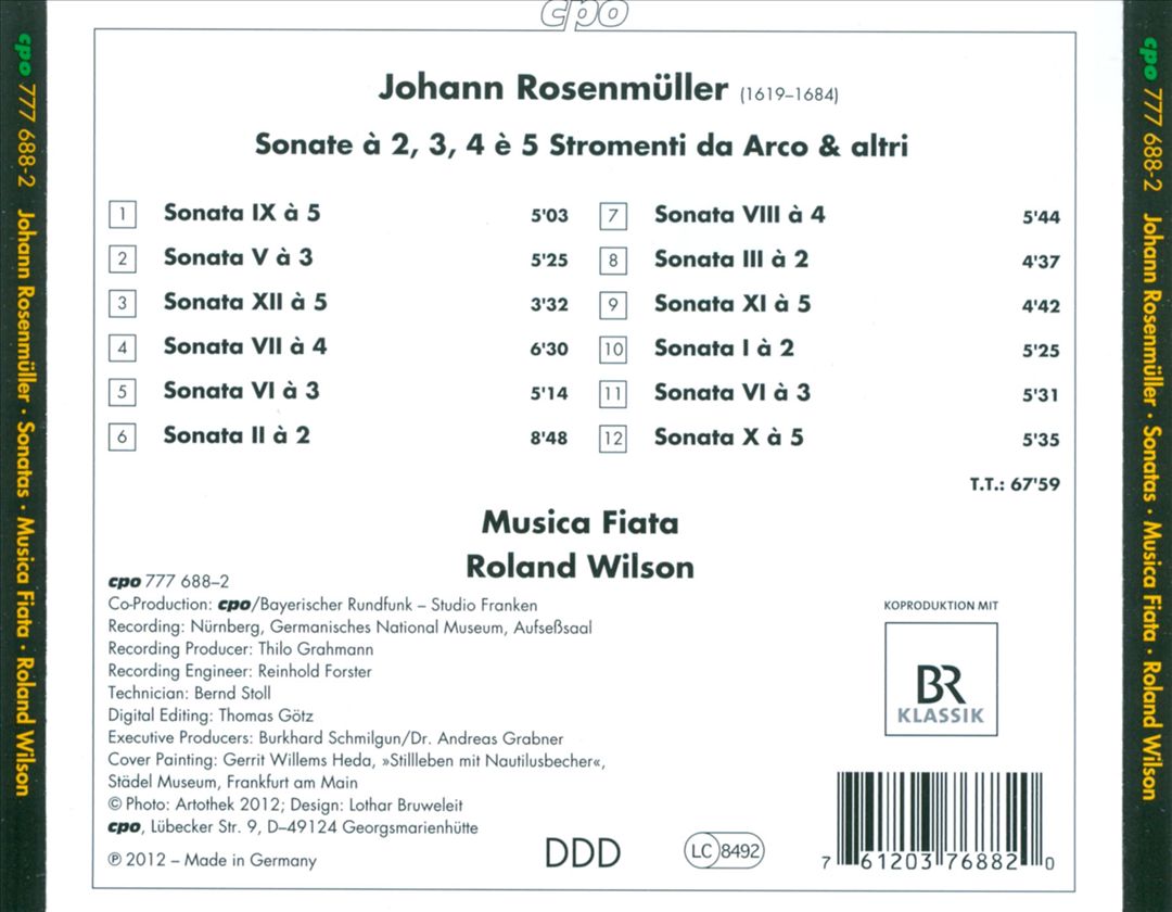 Johann Rosenmüller: Sonatas 1682 cover art