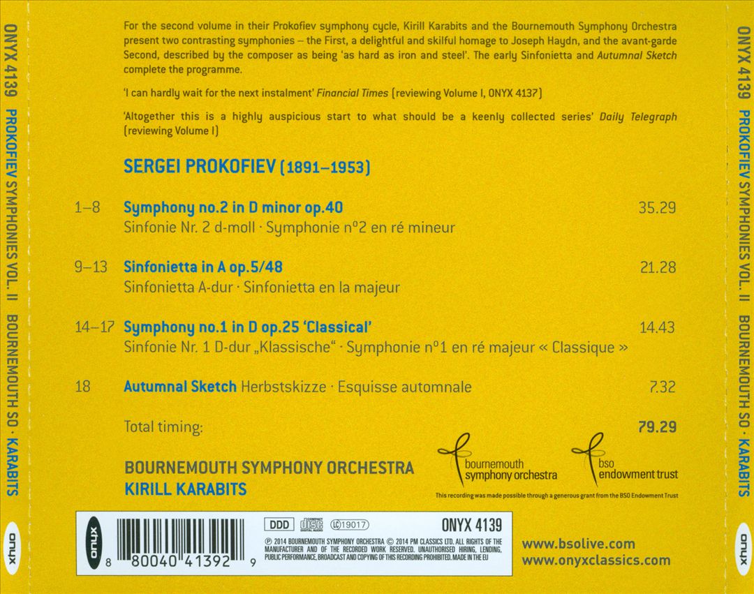 Prokofiev: Symphonies 1 & 2; Sinfonietta cover art