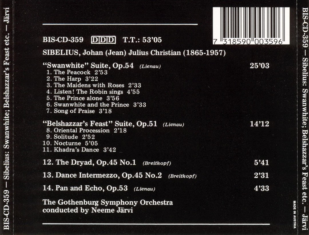 Jean Sibelius: Swanwhite Suite, Op. 54; Belshazzar's Feast Suite, Op. 51 cover art