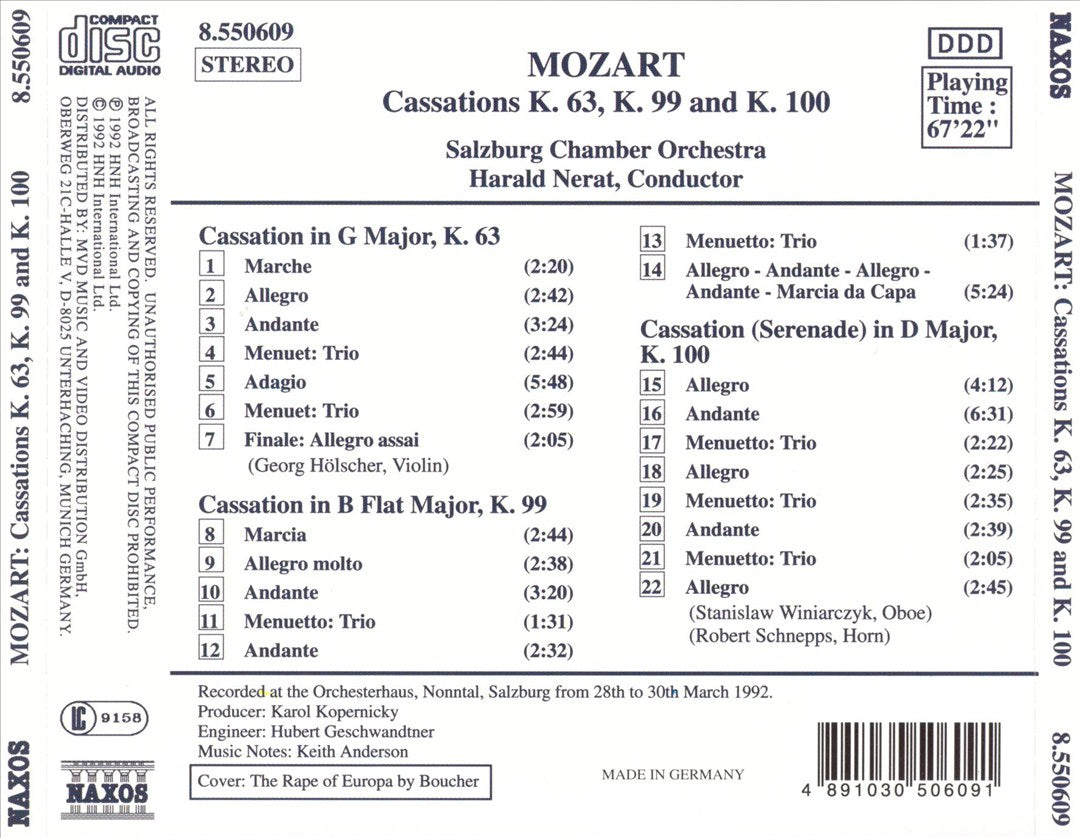 Mozart: Cassations K. 63, K. 99 and K. 100 cover art