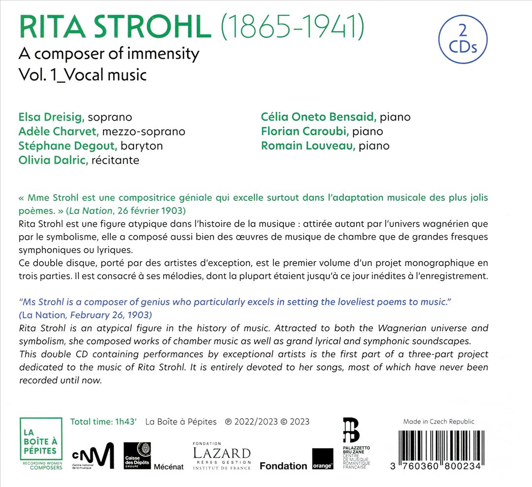 Rita Strohl: Musique vocale, Vol. 1 - Une compositrice de la démesure cover art