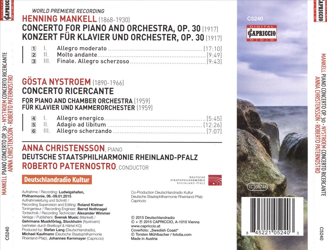 Henning Mankell: Piano Concerto; Gösta Nystroem: Concerto Ricercante cover art