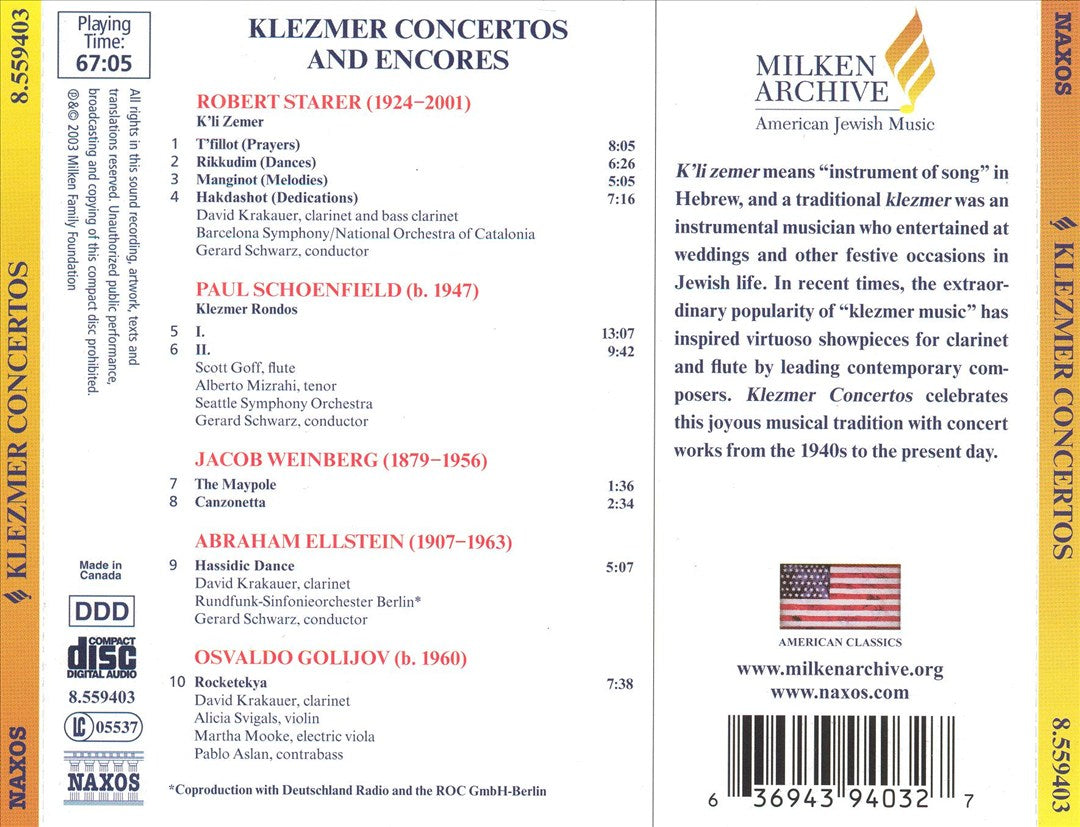 Klezmer Concertos and Encores: Schoenfield; Starer; Golijov; Weinberg cover art