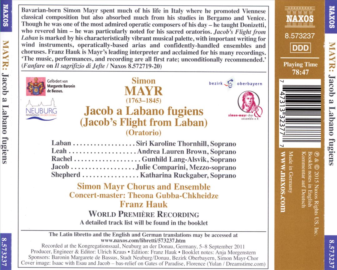 Simon Mayr: Jacob a Labano fugiens cover art