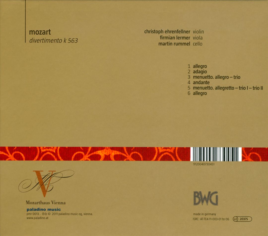 Mozart: Divertimento (String Trio) in E flat major, K. 563 cover art